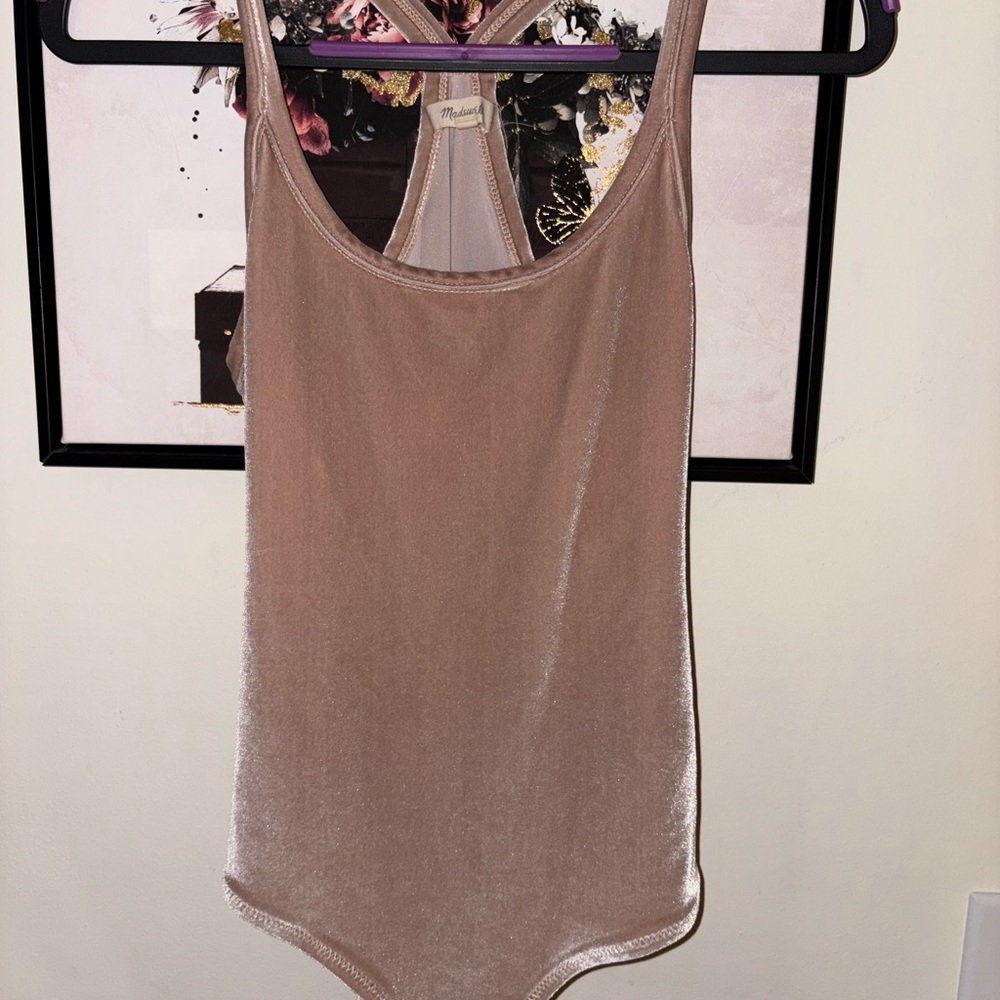 Madewell Velvet Bodysuit in Taupe